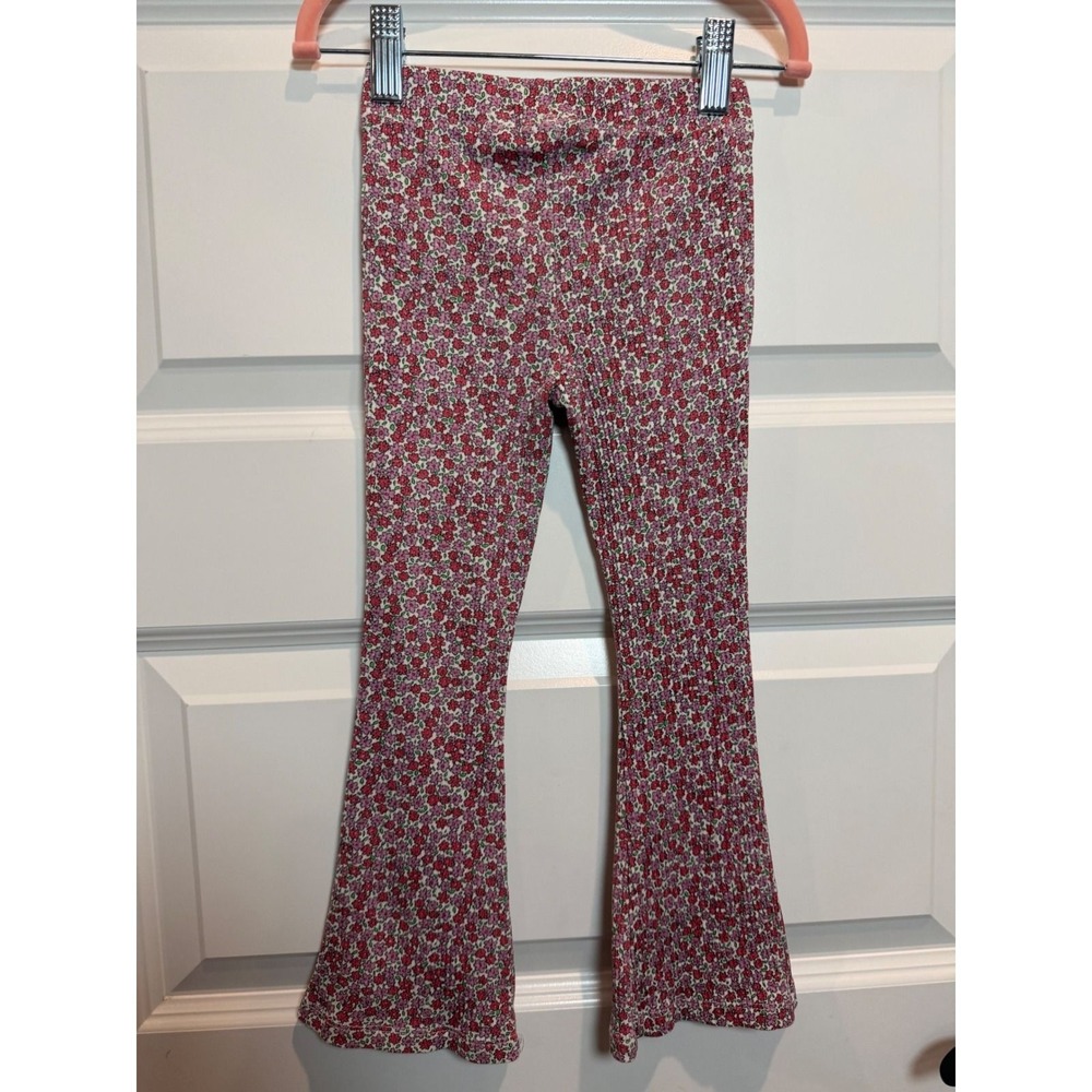 Zara Kids Girls Pink Ditsy Floral Ribbed Knit Flare Pants Size 5 110cm